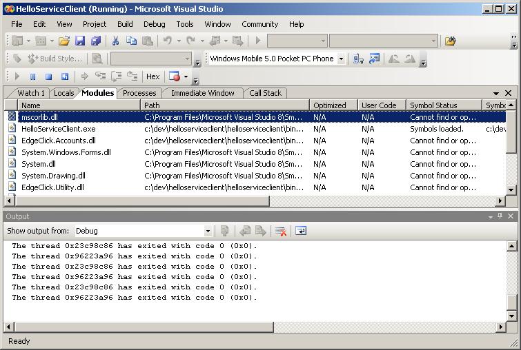Debugging the Hello Client